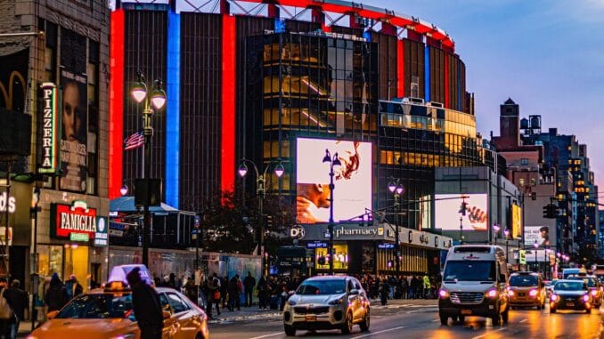 Madison Square Garden arena exterior, tied to a general counsel compensation disclosure