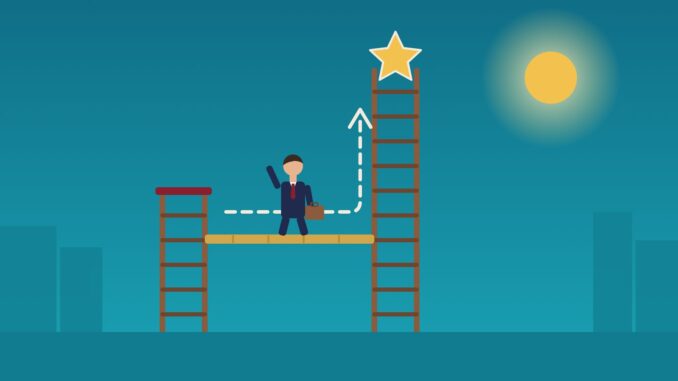 How to manage your in-house career: a lawyer crossing from a short ladder to a taller one