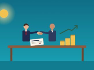 Negotiating the in-house job offer: a lawyer and an employer shaking hands over an offer letter and rising coin stacks