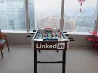 LinkedIn office with branded table, chief legal officer change at LinkedIn