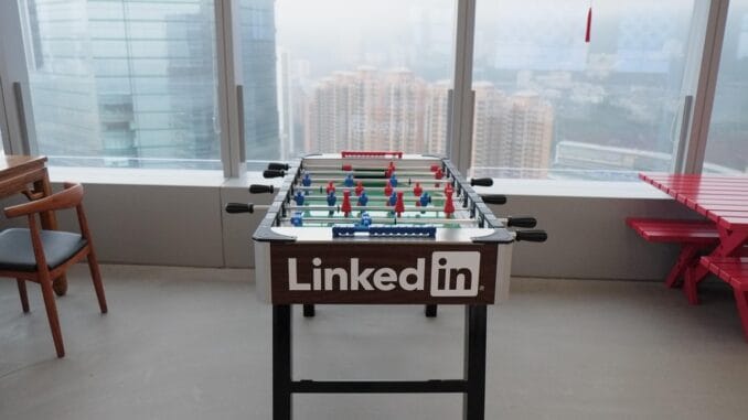 LinkedIn office with branded table, chief legal officer change at LinkedIn LinkedIn office with branded table, chief legal officer change at LinkedIn