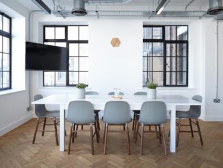 Empty office table and chairs after the Netflix layoffs