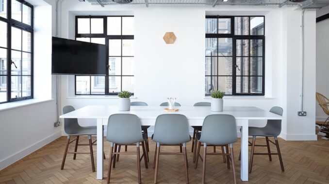 Empty office table and chairs after the Netflix layoffs