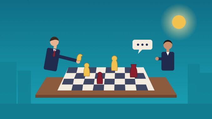 Office Politics for Lawyers Office politics for lawyers: two lawyers playing chess across a conference table